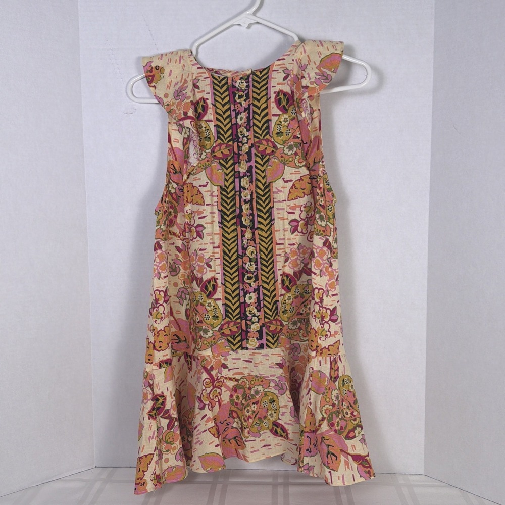 Free People Mini Dress SUMMER IN TULUM Tunic Floral Print Linen Blend Size‎ XS